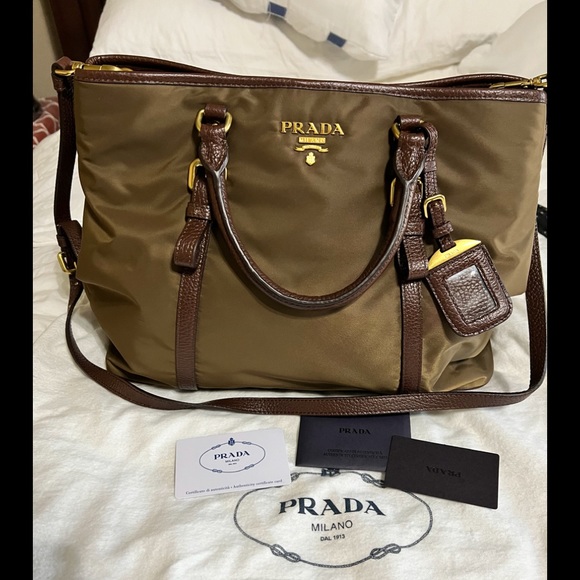 Prada Vitello Shine Trim Tessuto Shoulder Bag